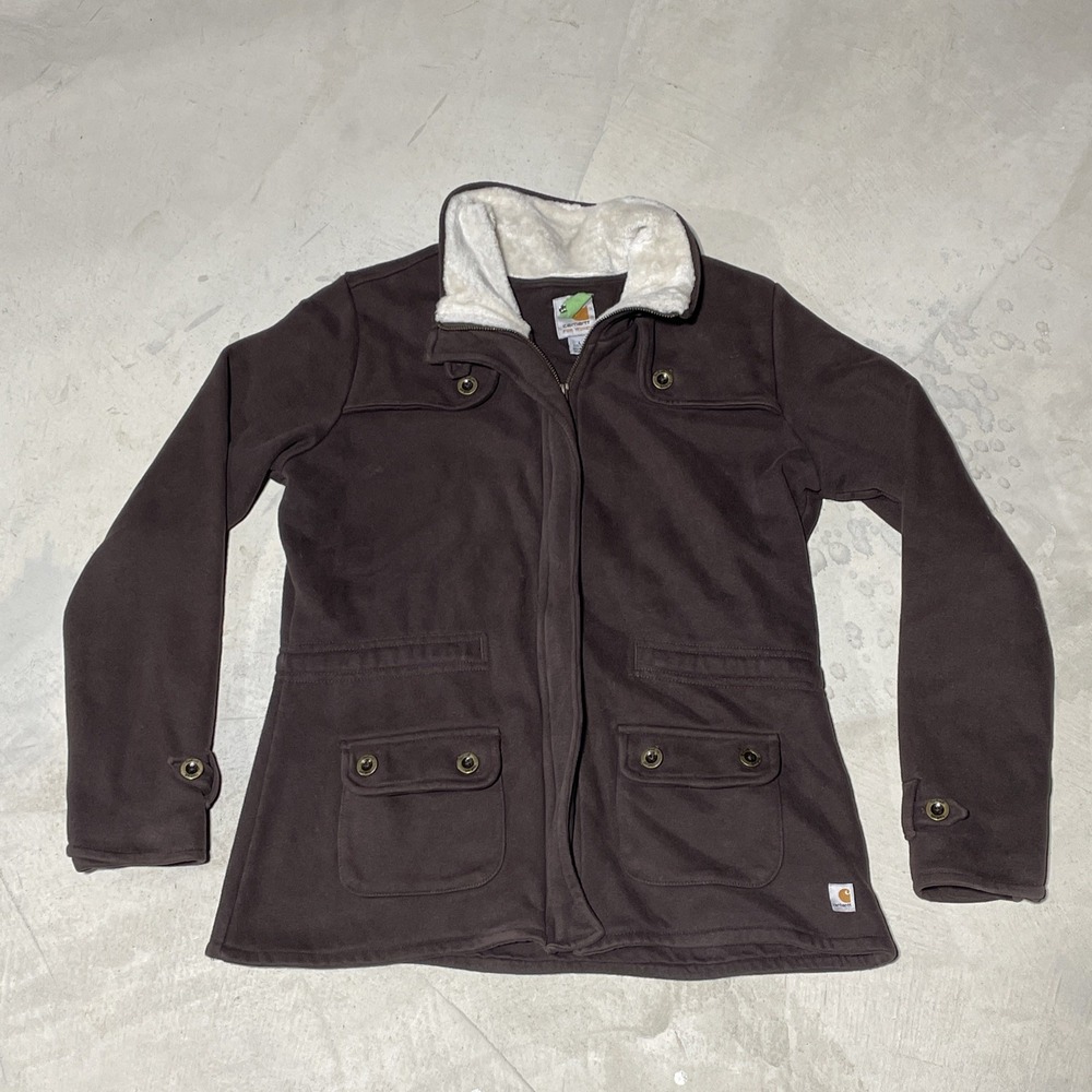 Carhartt Women's WK111 Sherpa Lined Collar Full Zip Jacket Brown SZ Large VTG - Picture 1 of 12